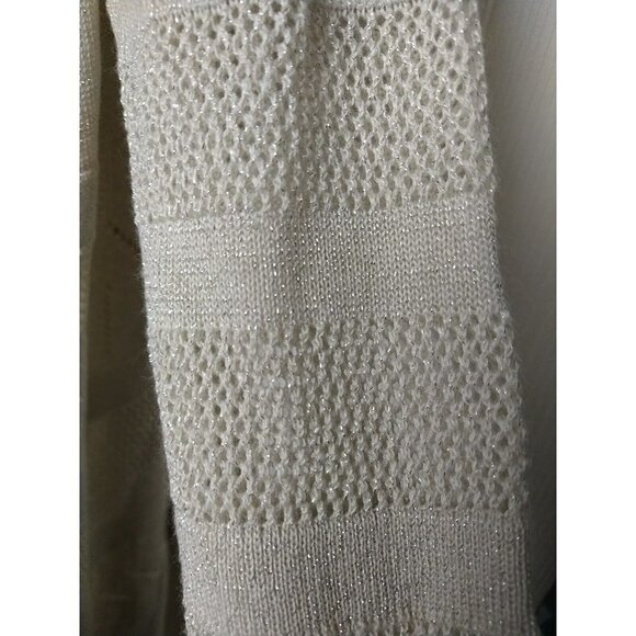 FYLO Women's Open Waterfall 3/4 Sleeve Tan Metallic Silver Accent Sweater SizeS - Picture 4 of 9